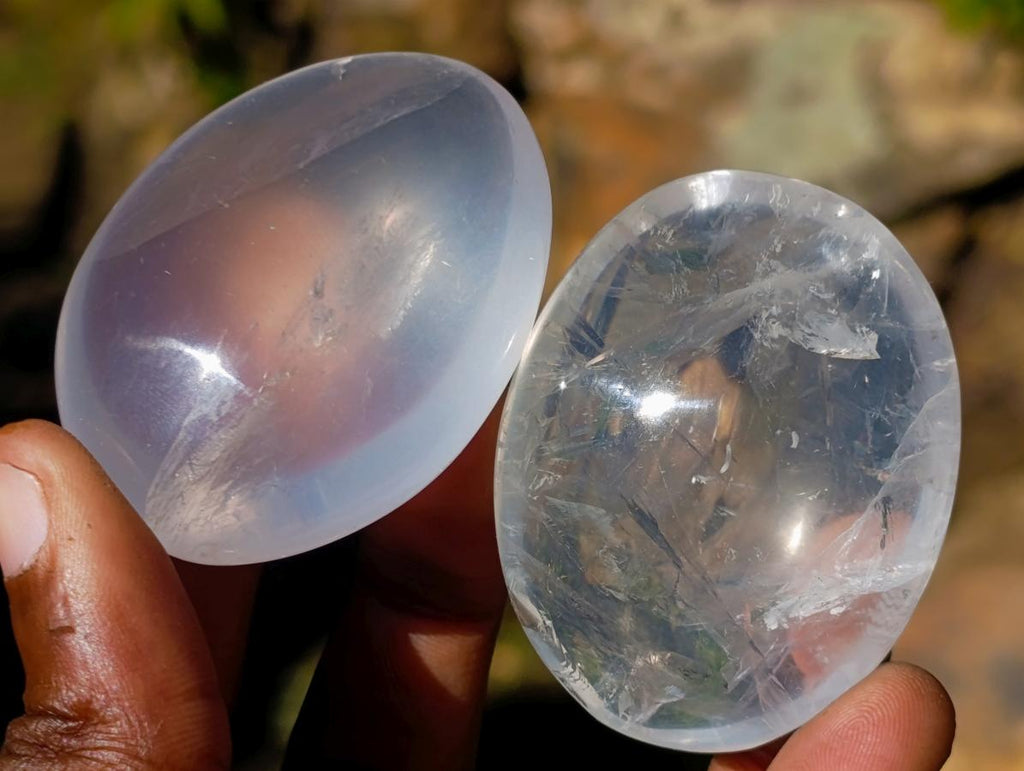 Polished Girasol Pearl Quartz Palm Stones x 24 From Ambatondrazaka, Madagascar - Toprock Gemstones and Minerals 