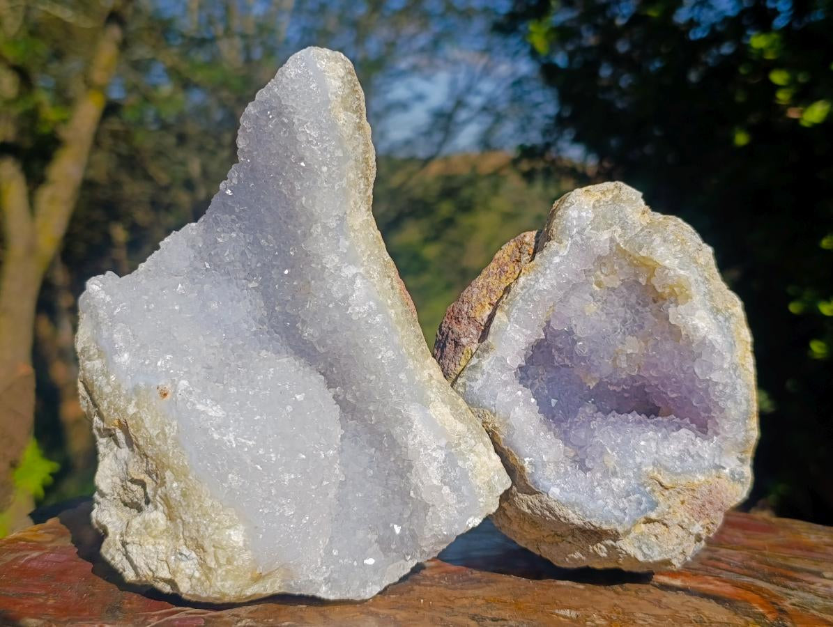 Natural Blue Lace Agate Geode and a Specimen x 2 From Nsanje, Malawi - Toprock Gemstones and Minerals 
