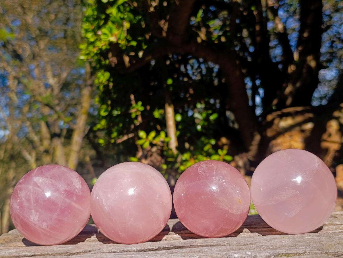 Polished Gemmy Star Rose Quartz Spheres x 4 From Madagascar - Toprock Gemstones and Minerals 