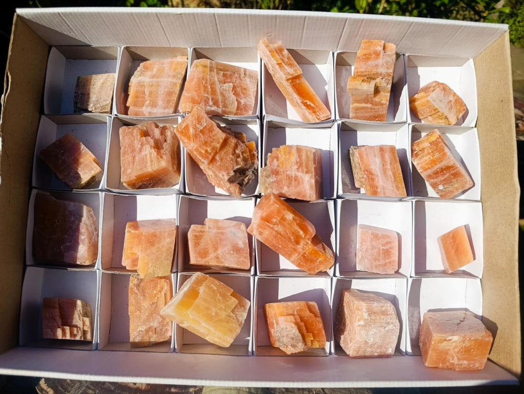 Natural Rhombohedral Sunset Orange Calcite Specimens x 24 From Spitzkop, Namibia - Toprock Gemstones and Minerals 