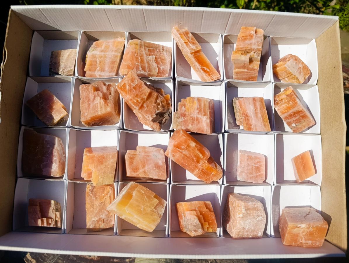 Natural Rhombohedral Sunset Orange Calcite Specimens x 24 From Spitzkop, Namibia - Toprock Gemstones and Minerals 