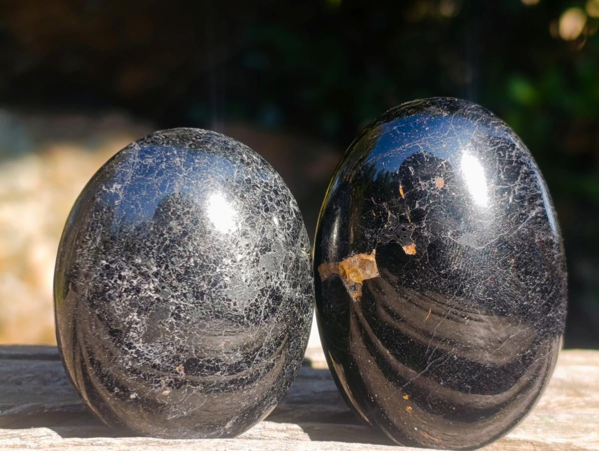 Polished Black Tourmaline Galets x 12 From Madagascar - Toprock Gemstones and Minerals 