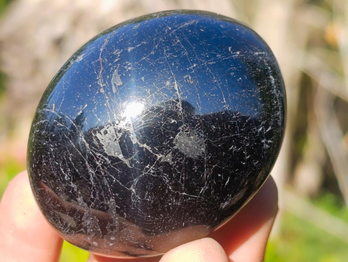 Polished Black Tourmaline Galets x 12 From Madagascar - Toprock Gemstones and Minerals 