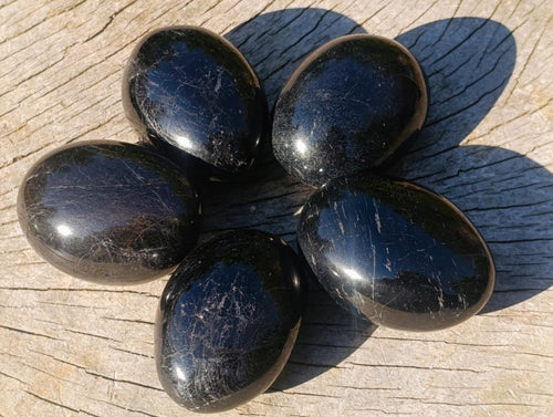 Polished Black Tourmaline Galets x 12 From Madagascar - Toprock Gemstones and Minerals 
