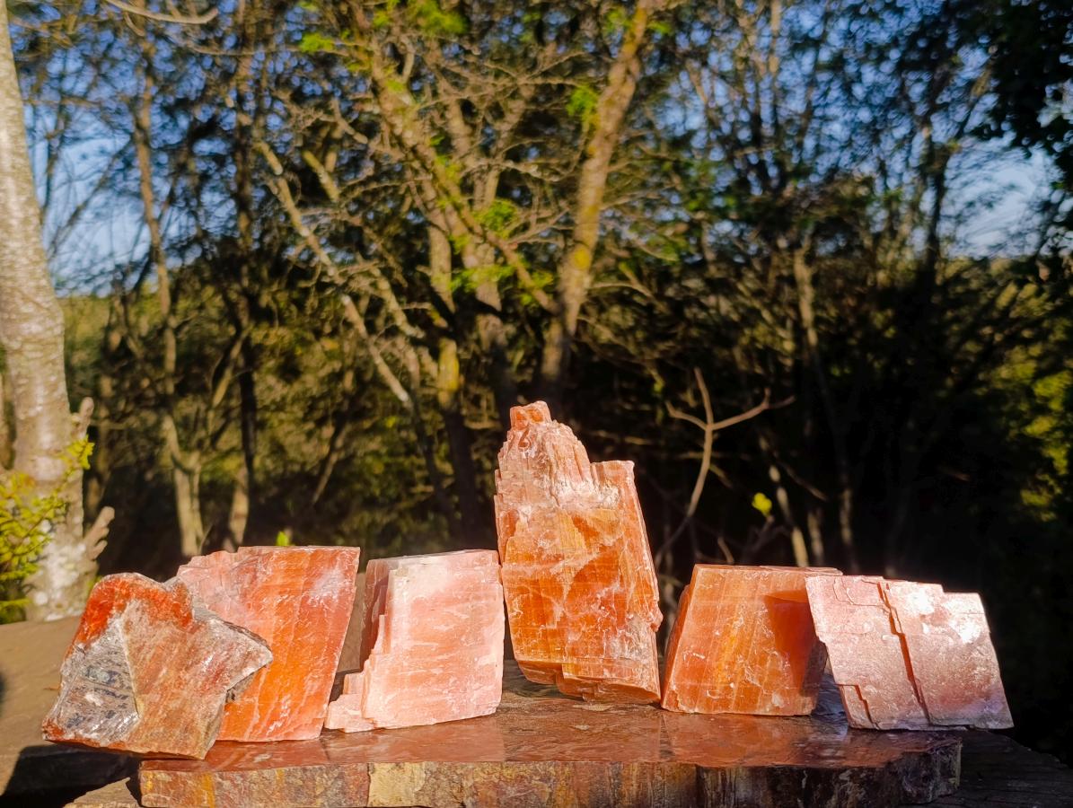Natural Rhombohedral Sunset Orange Calcite Specimens x 6 From Spitzkop, Namibia