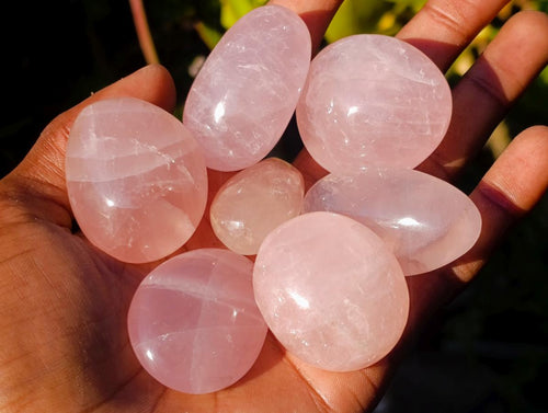 Polished Gemmy Rose Quartz Palm Stones x 36 From Madagascar - Toprock Gemstones and Minerals 