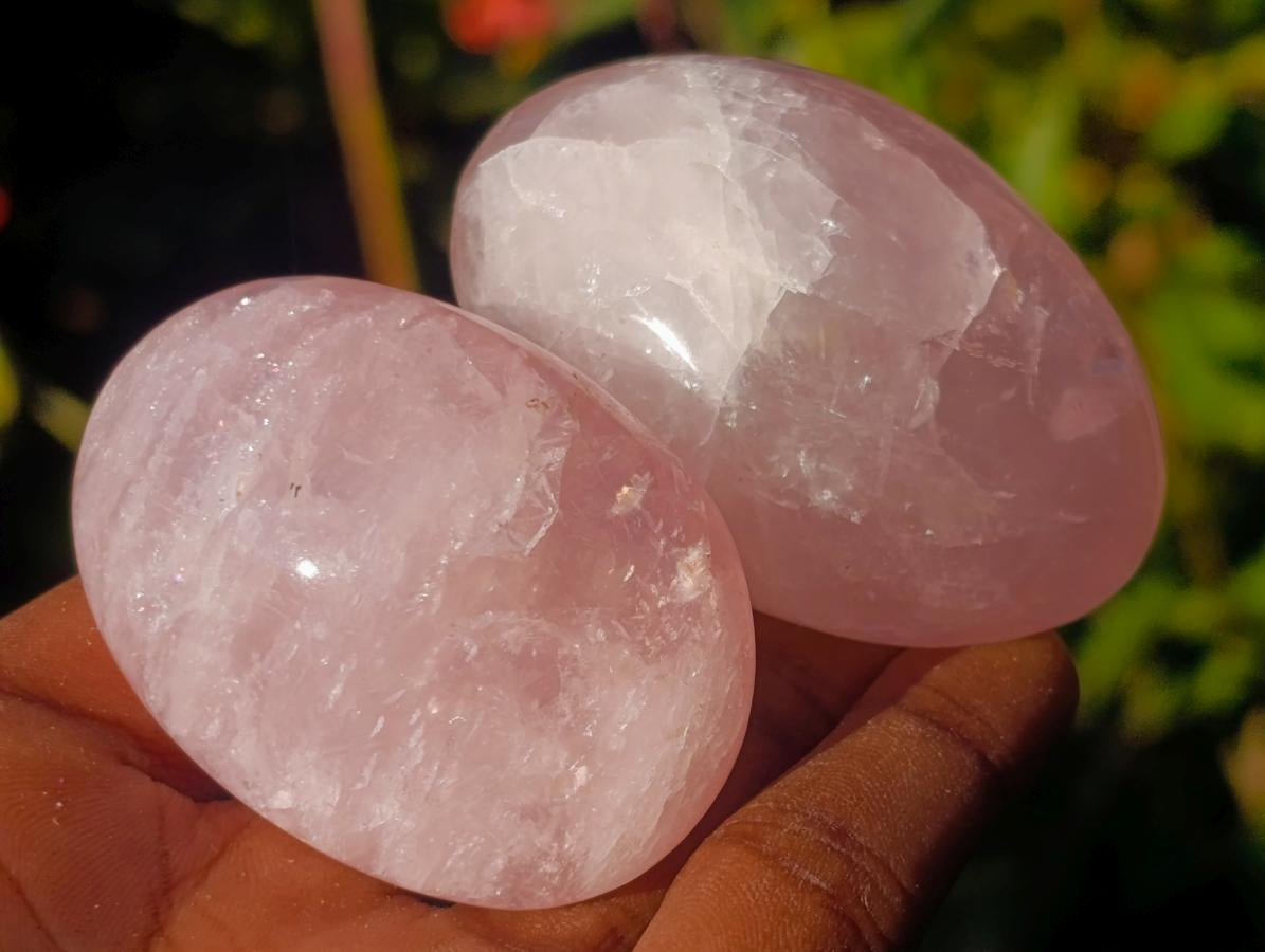 Polished Gemmy Rose Quartz Palm Stones x 36 From Madagascar - Toprock Gemstones and Minerals 