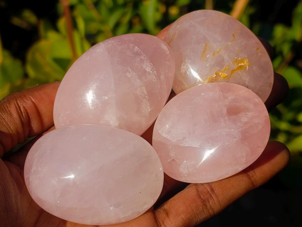 Polished Gemmy Rose Quartz Palm Stones x 36 From Madagascar - Toprock Gemstones and Minerals 