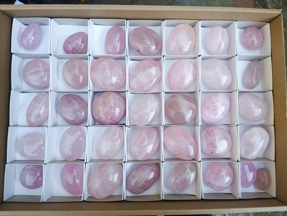 Polished Gemmy Rose Quartz Palm Stones x 36 From Madagascar - Toprock Gemstones and Minerals 