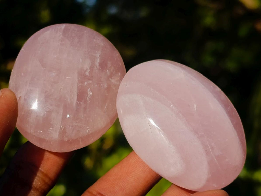 Polished Gemmy Rose Quartz Palm Stones x 36 From Madagascar - Toprock Gemstones and Minerals 