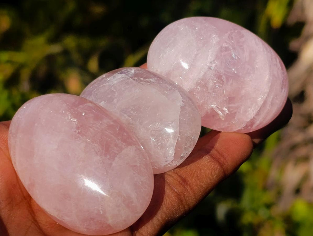 Polished Gemmy Rose Quartz Palm Stones x 36 From Madagascar - Toprock Gemstones and Minerals 