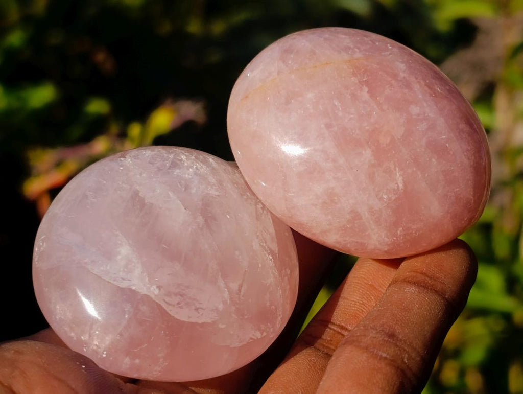 Polished Gemmy Rose Quartz Palm Stones x 36 From Madagascar - Toprock Gemstones and Minerals 