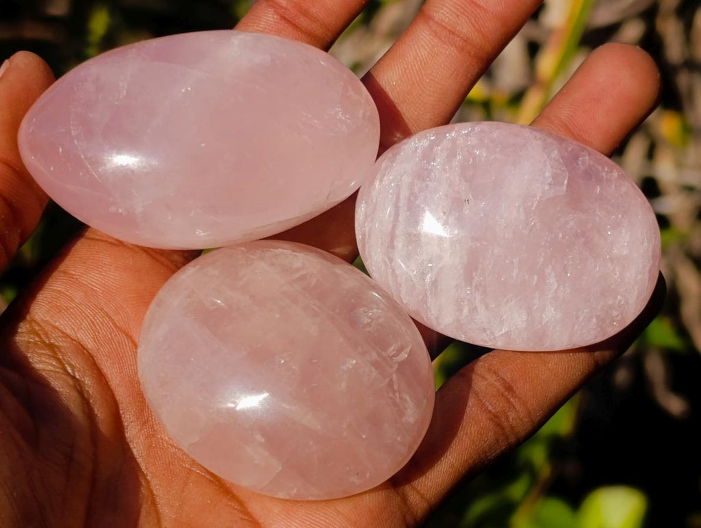 Polished Gemmy Rose Quartz Palm Stones x 36 From Madagascar - Toprock Gemstones and Minerals 