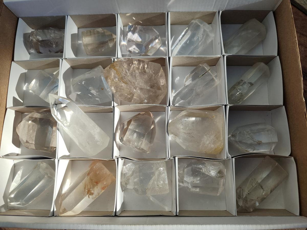 Polished Clear and Smokey Quartz Display Crystals x 20 From Madagascar - Toprock Gemstones and Minerals 