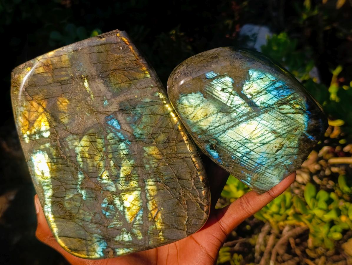 Polished Labradorite Standing Display Pieces x 2 From Madagascar - Toprock Gemstones and Minerals 