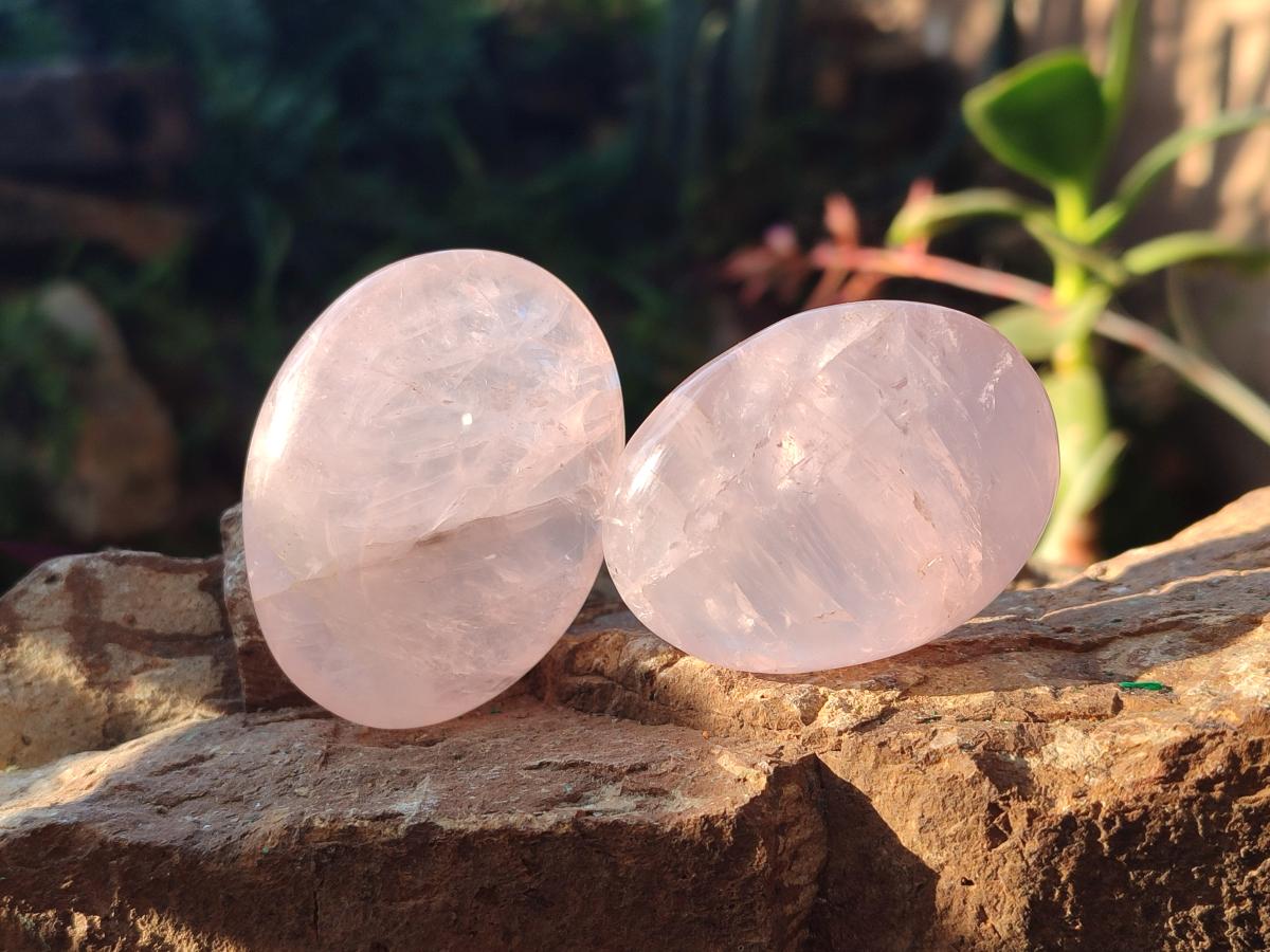 Polished Gemmy Rose Quartz Palm Stones x 24 From Madagascar - Toprock Gemstones and Minerals 