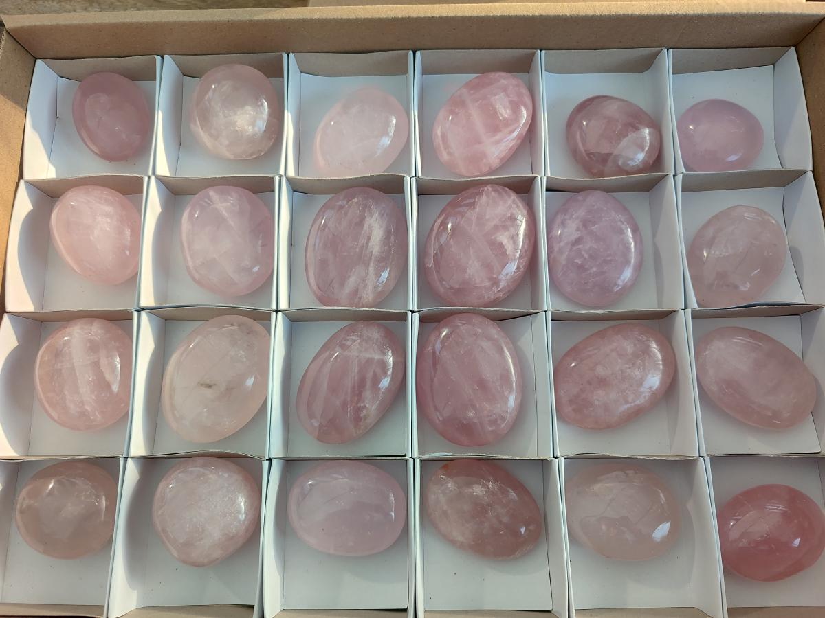 Polished Gemmy Rose Quartz Palm Stones x 24 From Madagascar - Toprock Gemstones and Minerals 