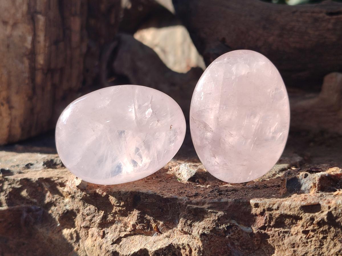 Polished Gemmy Rose Quartz Palm Stones x 24 From Madagascar - Toprock Gemstones and Minerals 