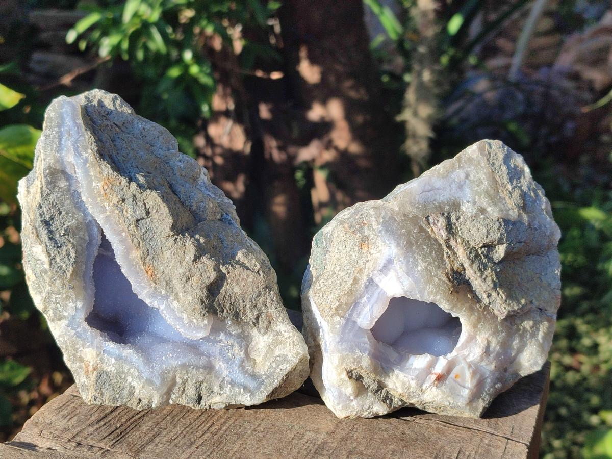 Natural Blue Lace Agate Geode Specimens x 3 From Nsanje, Malawi - Toprock Gemstones and Minerals 