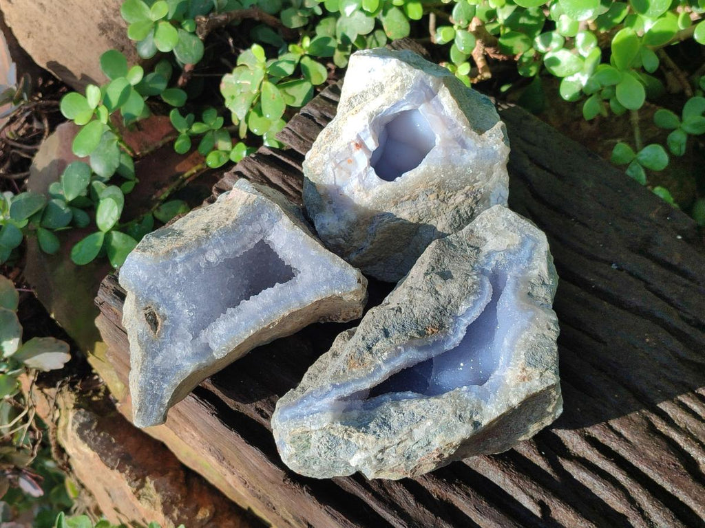Natural Blue Lace Agate Geode Specimens x 3 From Nsanje, Malawi - Toprock Gemstones and Minerals 