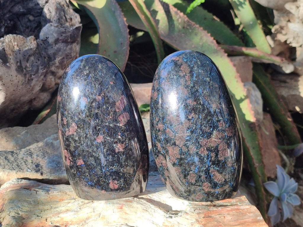 Polished Large "Water Sapphire" Standing Display Pieces with Sillimanite x 2 From Ambatofinandrahana, Madagascar - Toprock Gemstones and Minerals 
