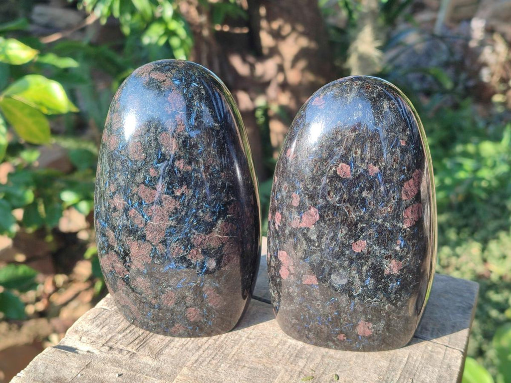 Polished Large "Water Sapphire" Standing Display Pieces with Sillimanite x 2 From Ambatofinandrahana, Madagascar - Toprock Gemstones and Minerals 