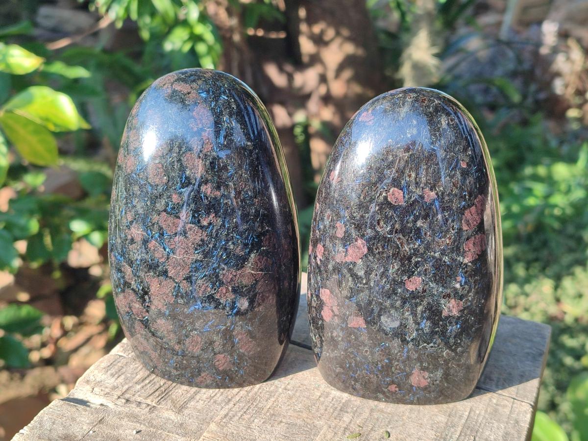 Polished Large "Water Sapphire" Standing Display Pieces with Sillimanite x 2 From Ambatofinandrahana, Madagascar - Toprock Gemstones and Minerals 