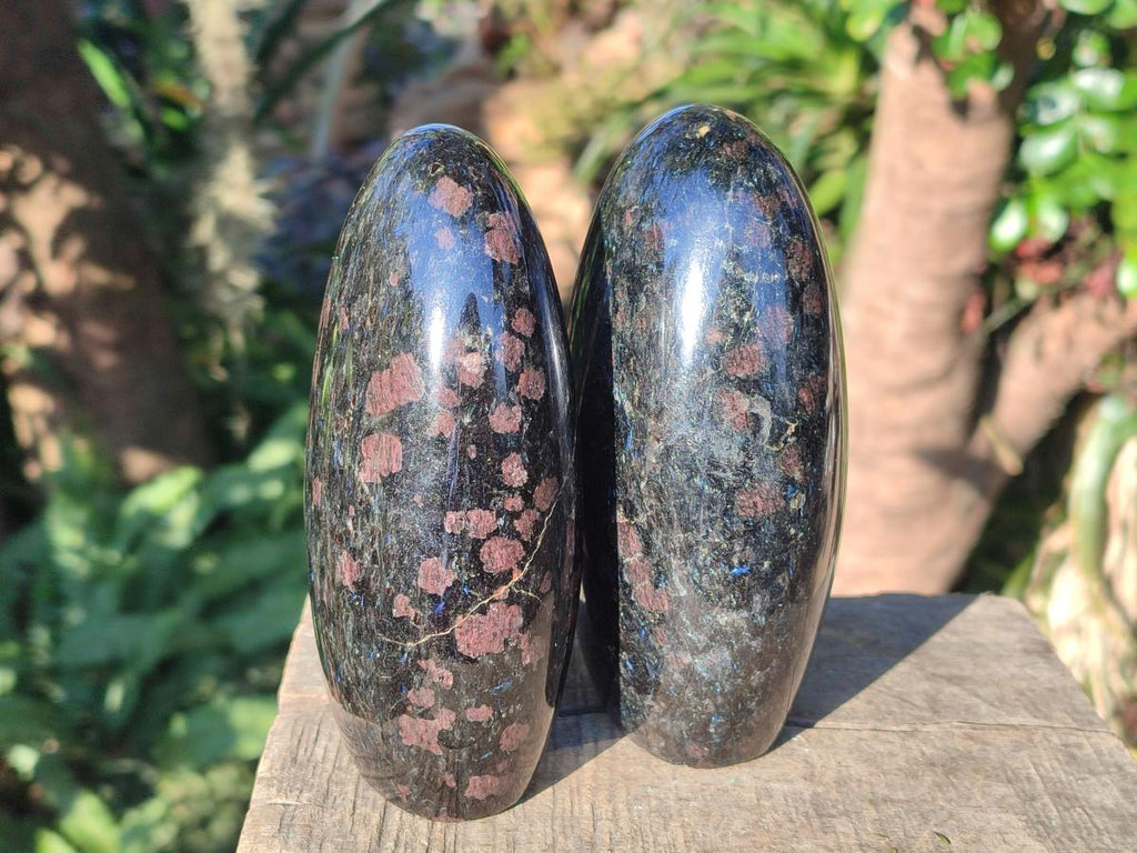 Polished Large "Water Sapphire" Standing Display Pieces with Sillimanite x 2 From Ambatofinandrahana, Madagascar - Toprock Gemstones and Minerals 