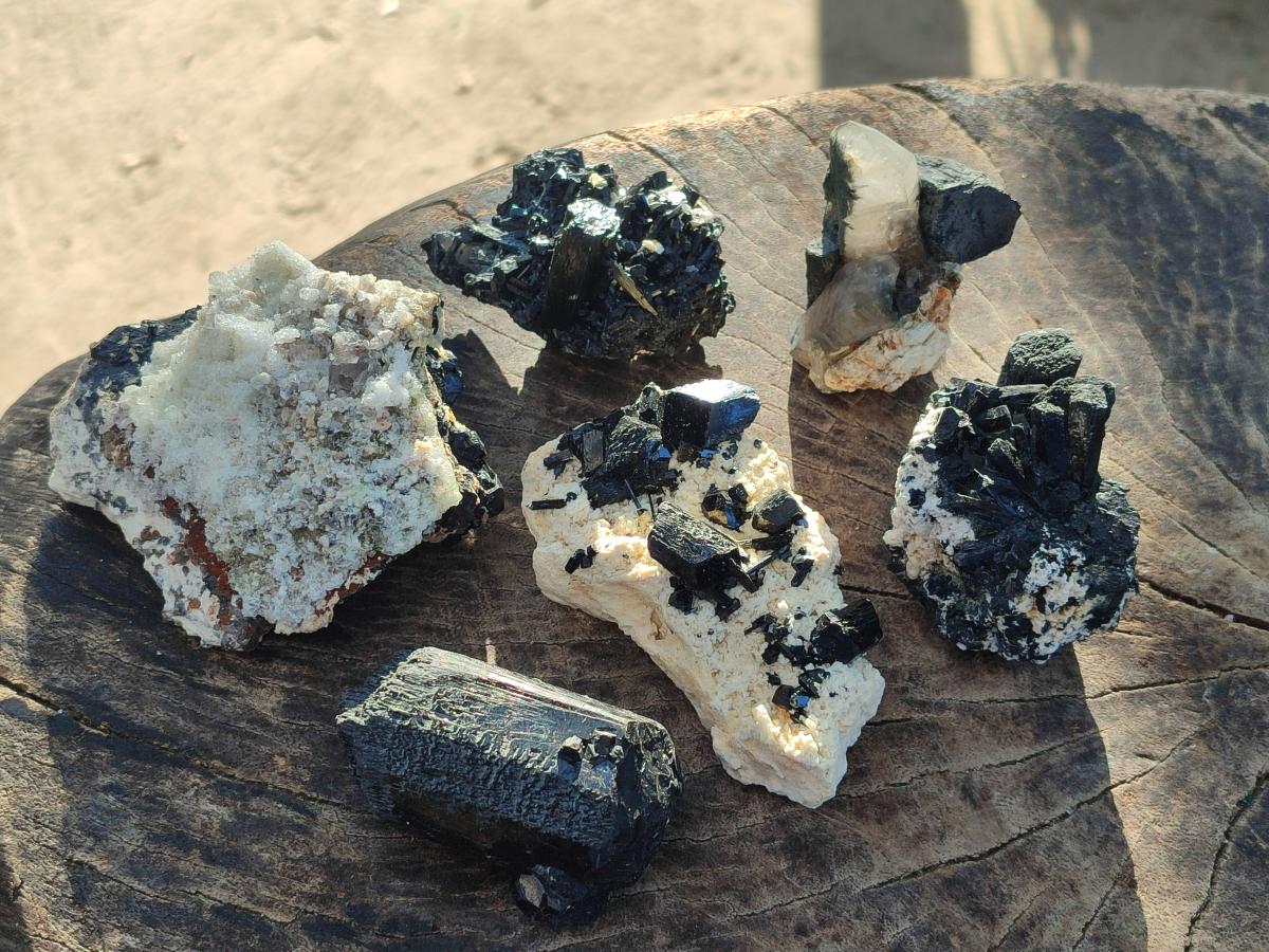 Natural Schorl Black Tourmaline Specimens x 6 From Erongo, Namibia - Toprock Gemstones and Minerals 