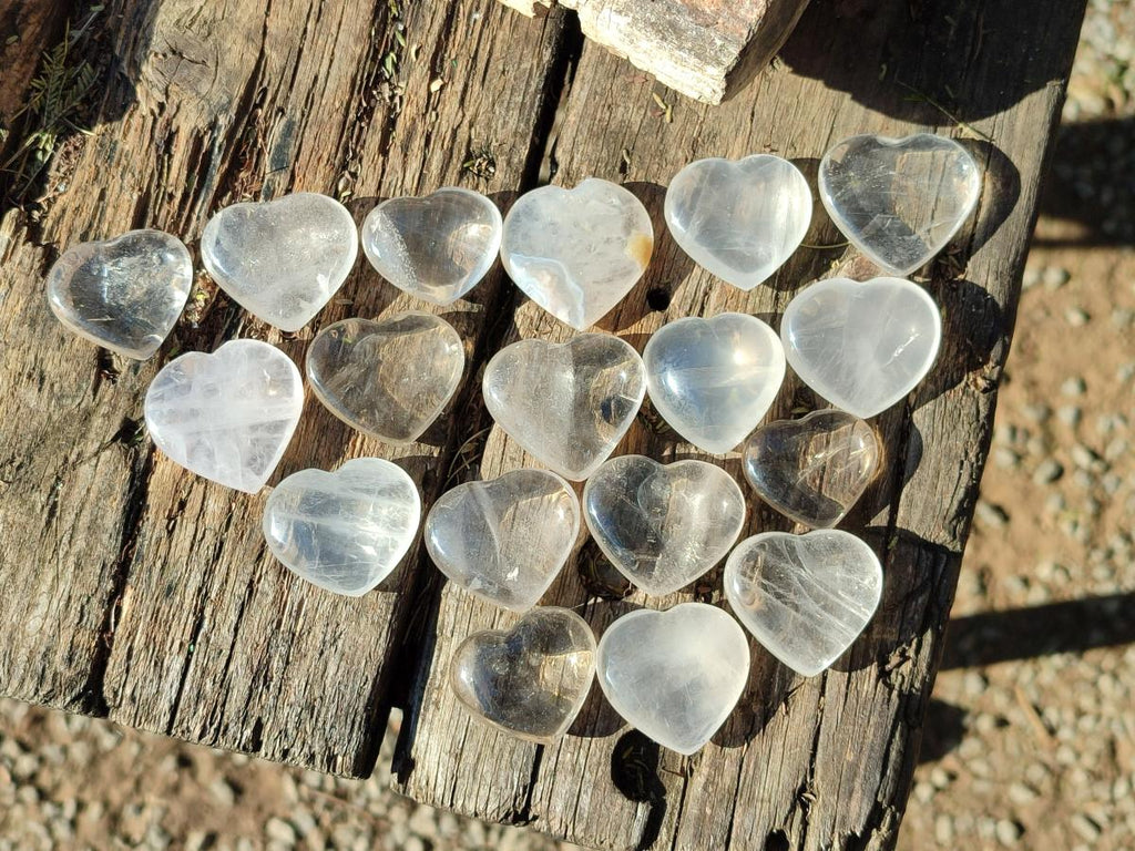 Polished Mini Rock Crystal and Girasol Hearts x 35 From Amoron’i Mania, Madagascar - Toprock Gemstones and Minerals 