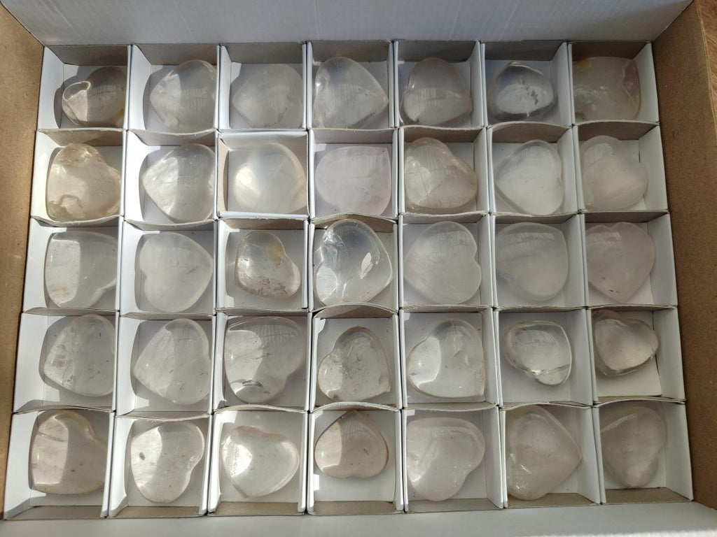 Polished Mini Rock Crystal and Girasol Hearts x 35 From Amoron’i Mania, Madagascar - Toprock Gemstones and Minerals 