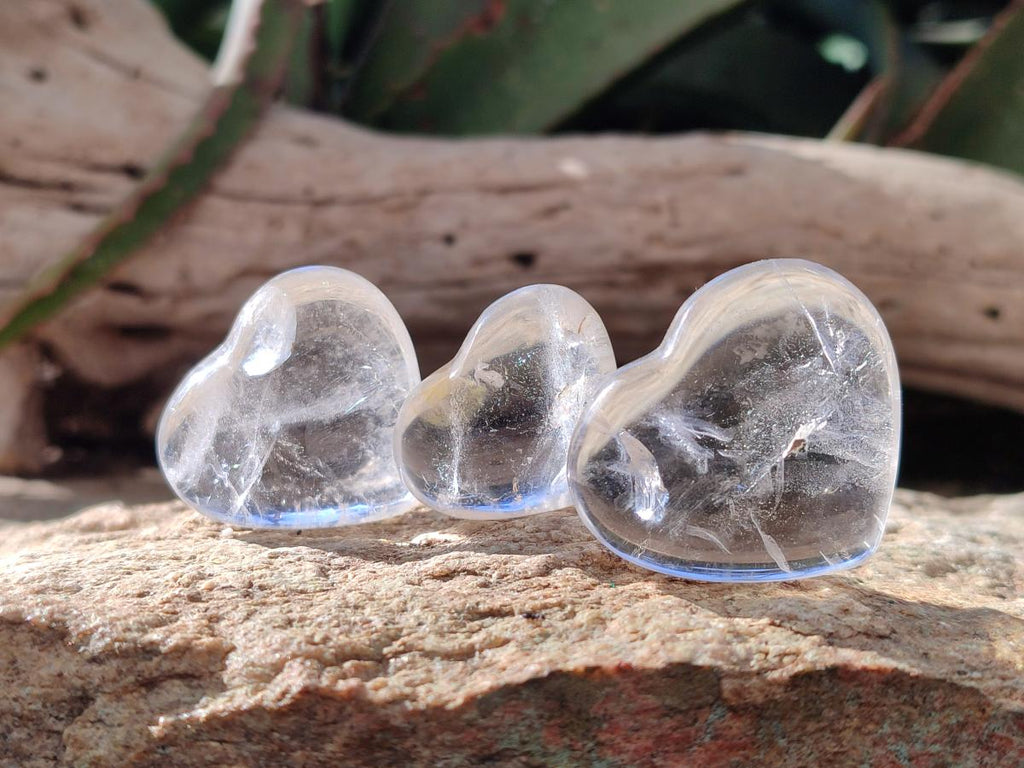 Polished Mini Rock Crystal and Girasol Hearts x 35 From Amoron’i Mania, Madagascar - Toprock Gemstones and Minerals 