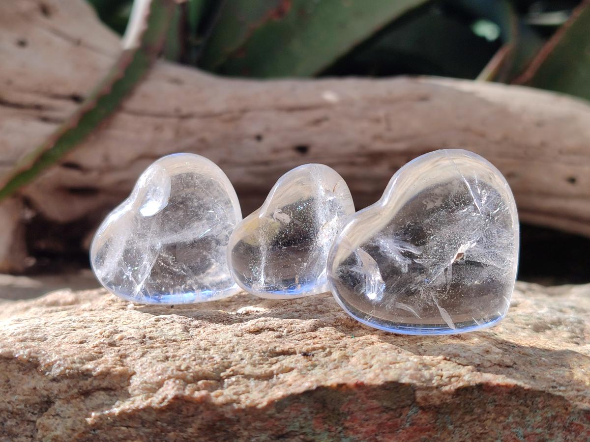 Polished Mini Rock Crystal and Girasol Hearts x 35 From Amoron’i Mania, Madagascar - Toprock Gemstones and Minerals 