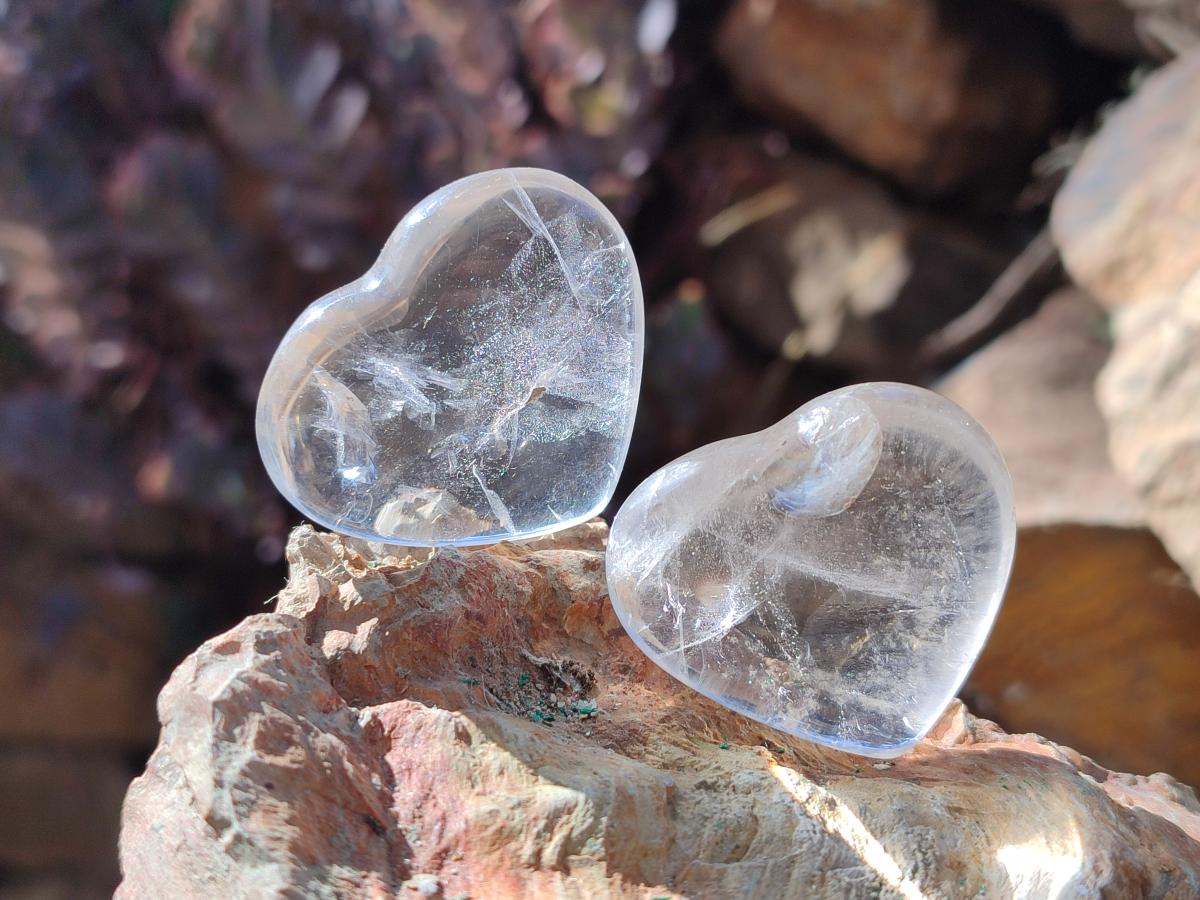 Polished Mini Rock Crystal and Girasol Hearts x 35 From Amoron’i Mania, Madagascar - Toprock Gemstones and Minerals 