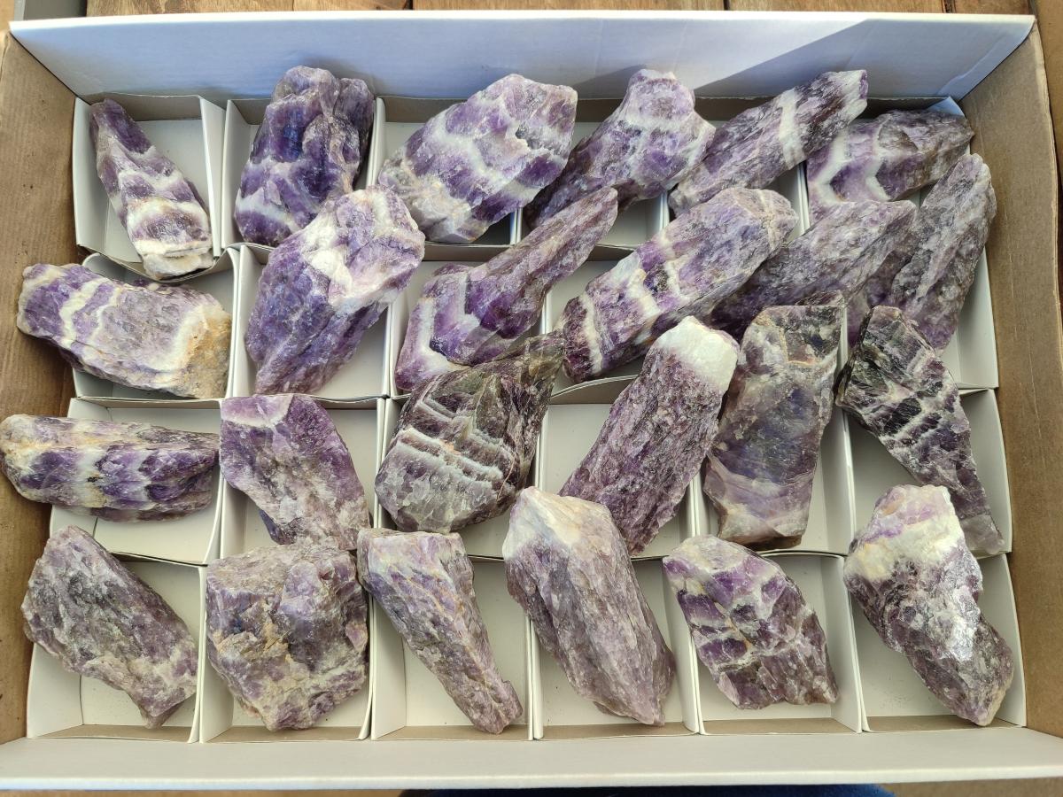 Natural Chevron Amethyst Witches Hat Crystals x 24 From Zambia - Toprock Gemstones and Minerals 