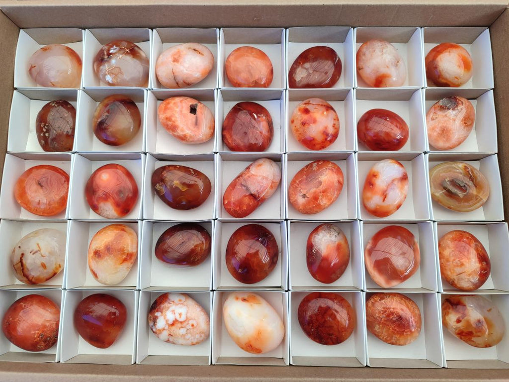 Polished Carnelian Agate Gemstone Galets x 35 From Madagascar - Toprock Gemstones and Minerals 