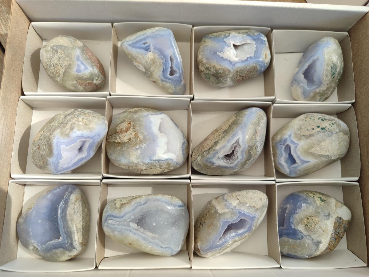 Polished Blue Lace Agate Free Forms x 12 From Nsanje, Malawi - Toprock Gemstones and Minerals 