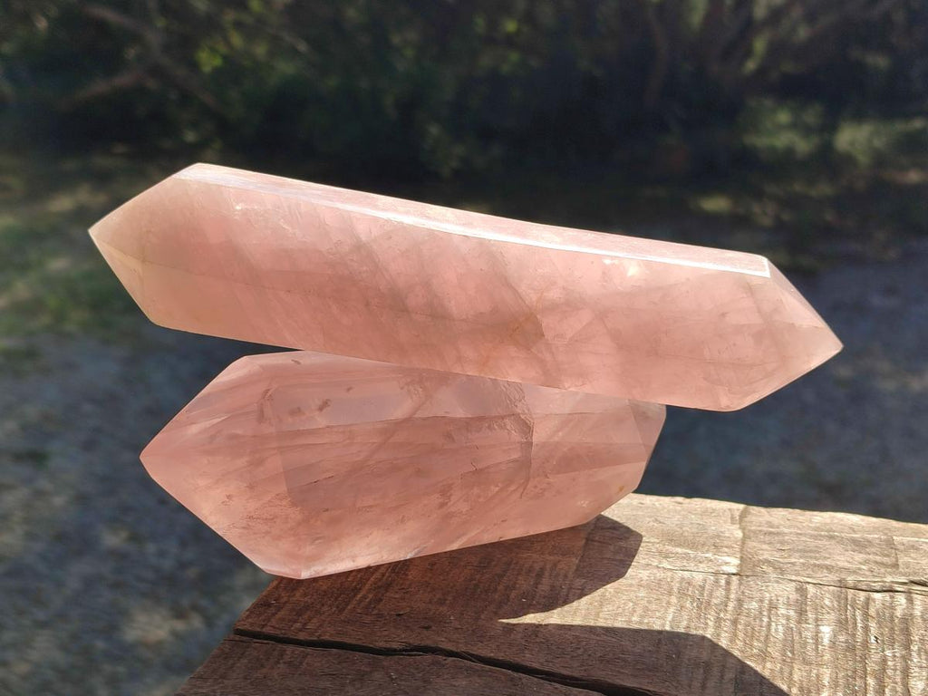 Polished Double Terminated Gemmy Rose Quartz Crystals x 2 From Madagascar - Toprock Gemstones and Minerals 