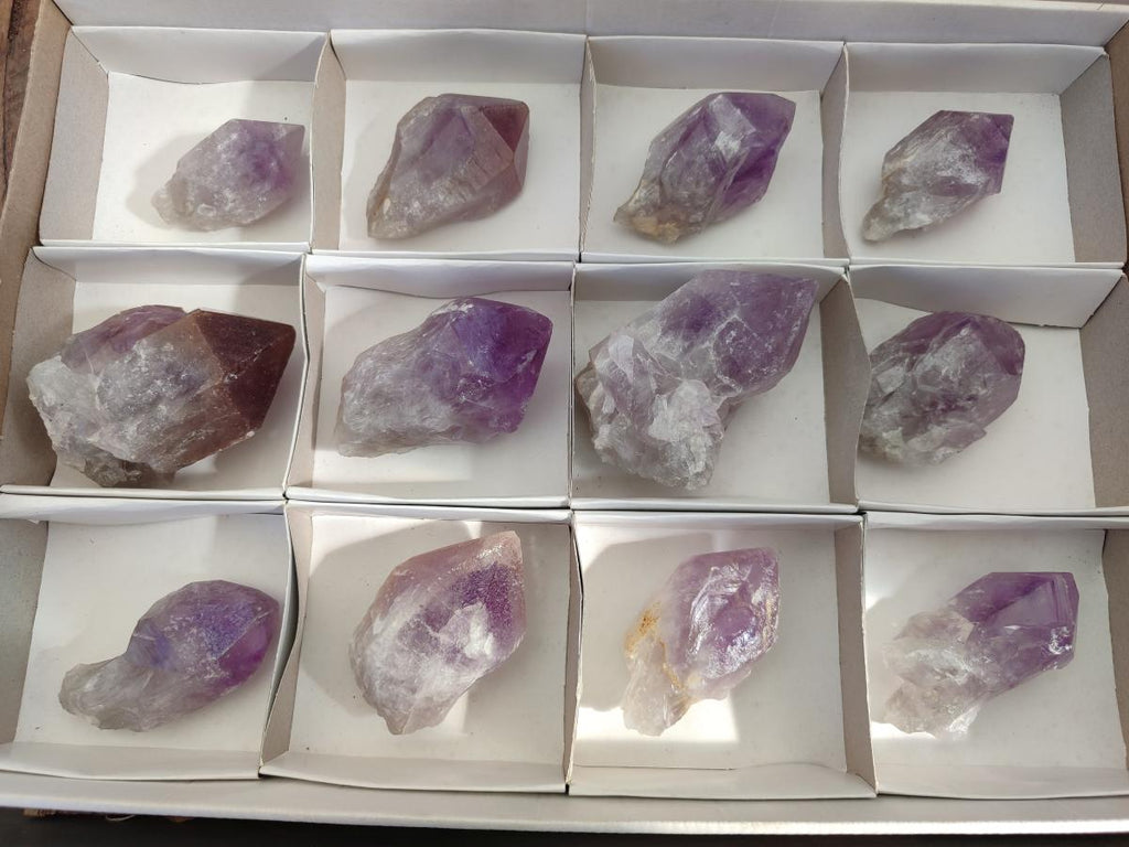 Natural Jacaranda Amethyst Single Crystals x 12 From Mumbwa, Zambia - Toprock Gemstones and Minerals 