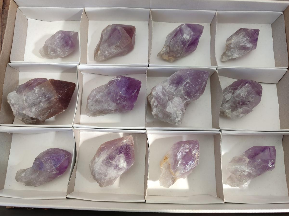 Natural Jacaranda Amethyst Single Crystals x 12 From Mumbwa, Zambia - Toprock Gemstones and Minerals 