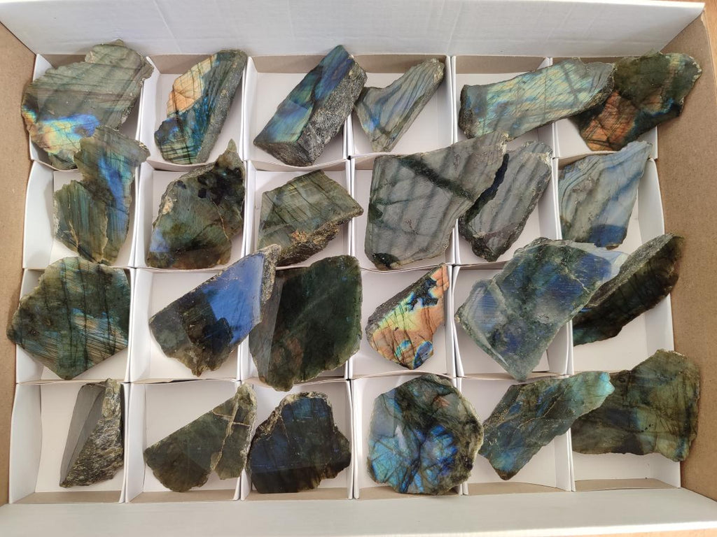 Polished One Side Labradorite Plates x 24 From Madagascar - Toprock Gemstones and Minerals 