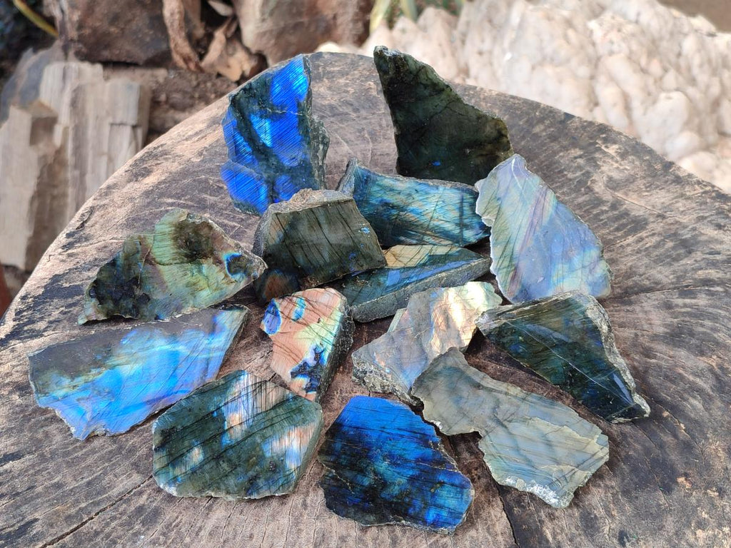 Polished One Side Labradorite Plates x 24 From Madagascar - Toprock Gemstones and Minerals 