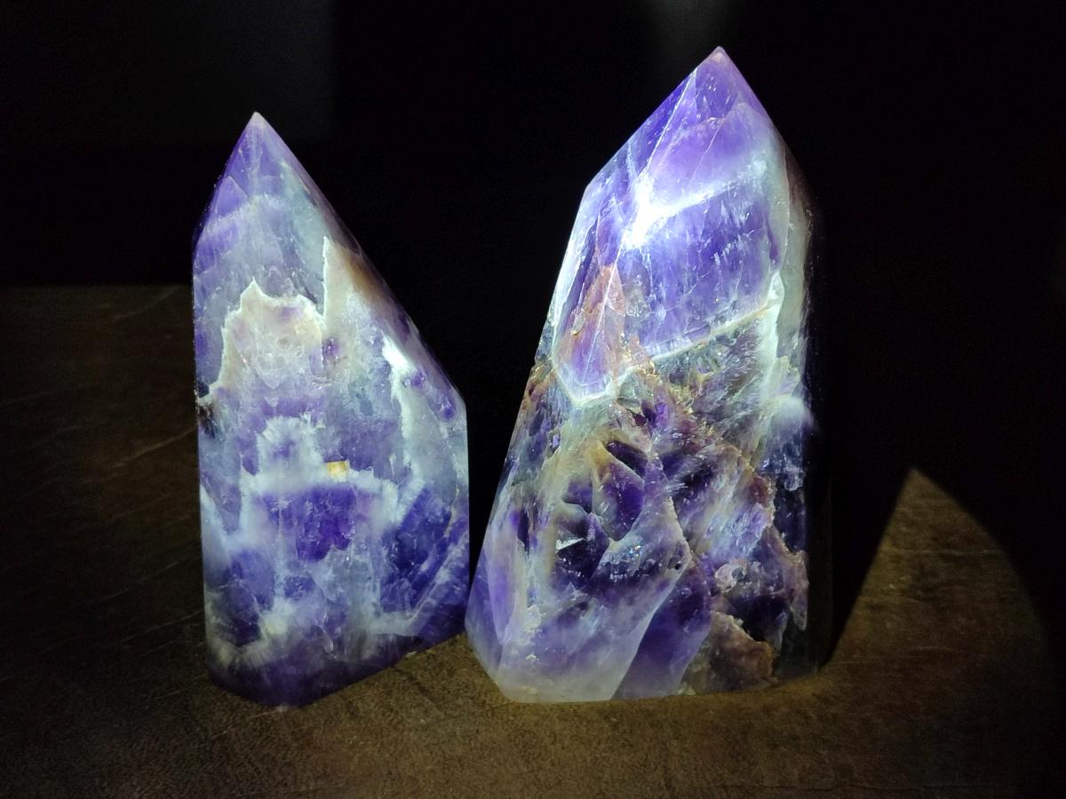 Polished Chevron Amethyst Display Crystal Points x 3 From Zambia - Toprock Gemstones and Minerals 