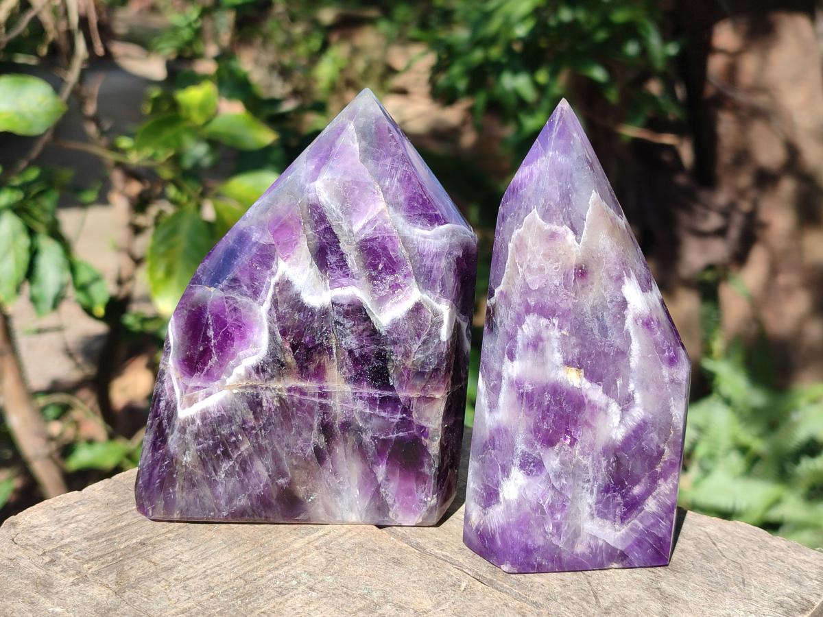 Polished Chevron Amethyst Display Crystal Points x 3 From Zambia - Toprock Gemstones and Minerals 