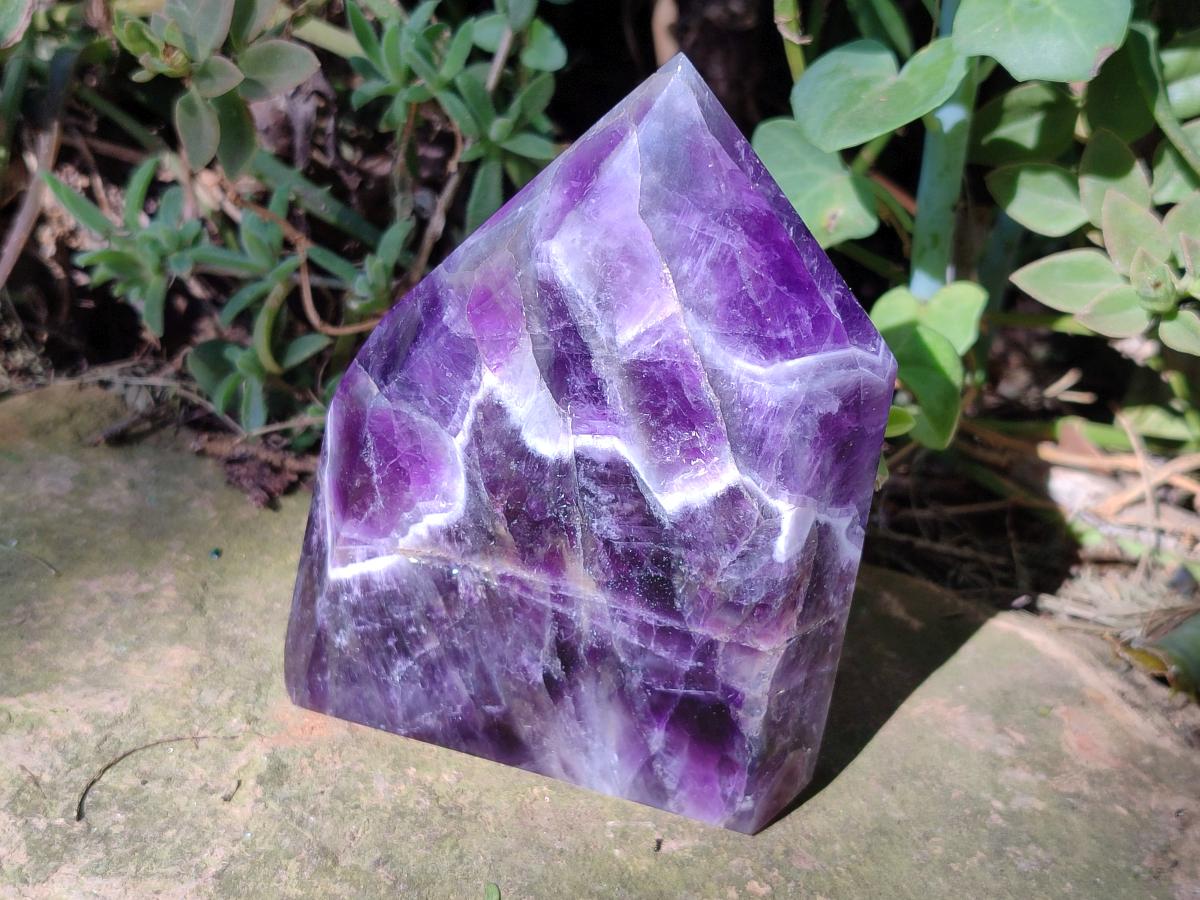 Polished Chevron Amethyst Display Crystal Points x 3 From Zambia - Toprock Gemstones and Minerals 