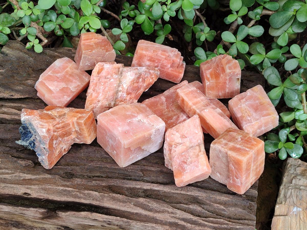 Natural Rhombohedral Sunset Orange Calcite Specimens x 12 From Spitzkop, Namibia - Toprock Gemstones and Minerals 