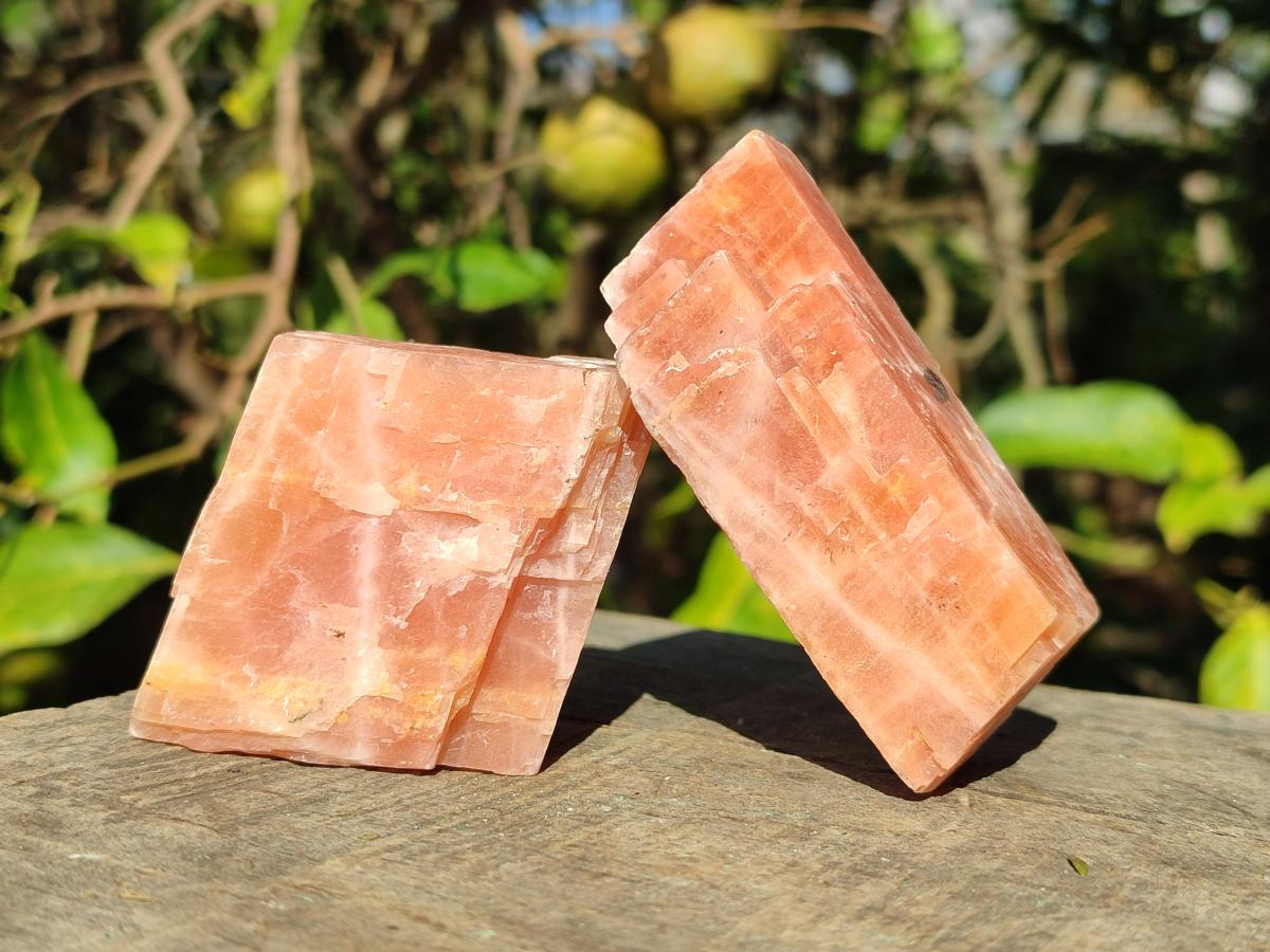 Natural Rhombohedral Sunset Orange Calcite Specimens x 12 From Spitzkop, Namibia - Toprock Gemstones and Minerals 