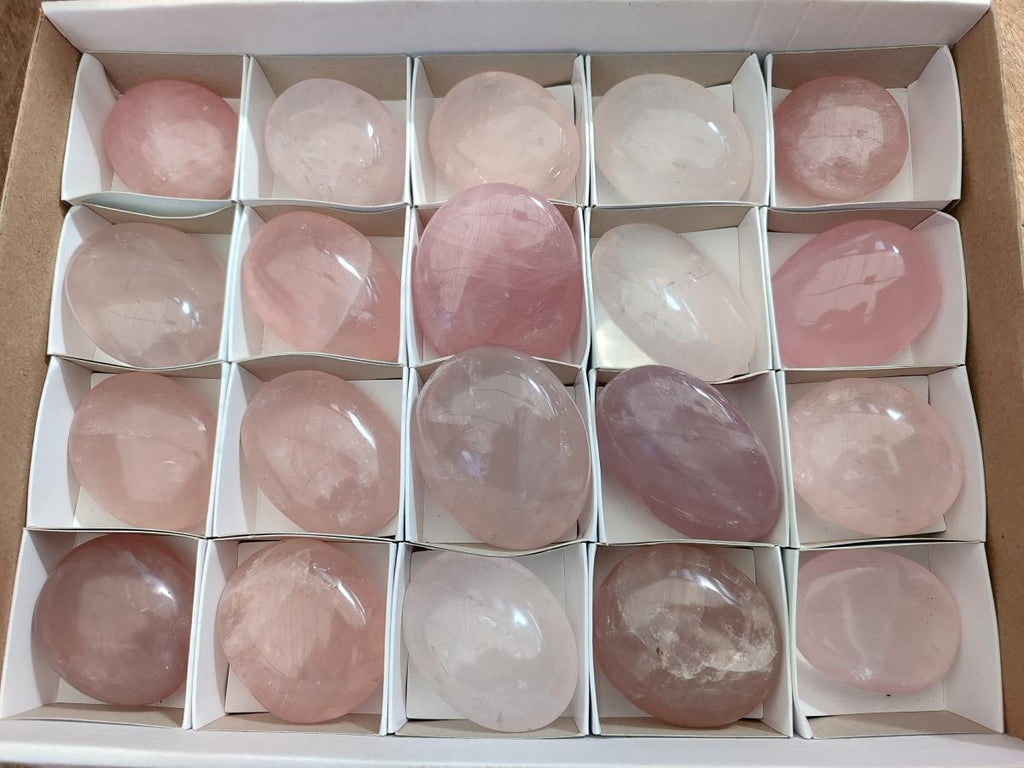 Polished Gemmy Rose Quartz Palm Stones x 20 From Madagascar - Toprock Gemstones and Minerals 