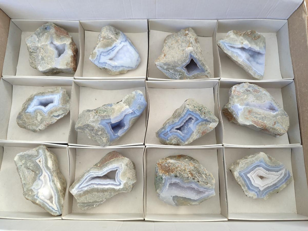 Polished Blue Lace Agate Geodes x 12 From Nsanje, Malawi - Toprock Gemstones and Minerals 