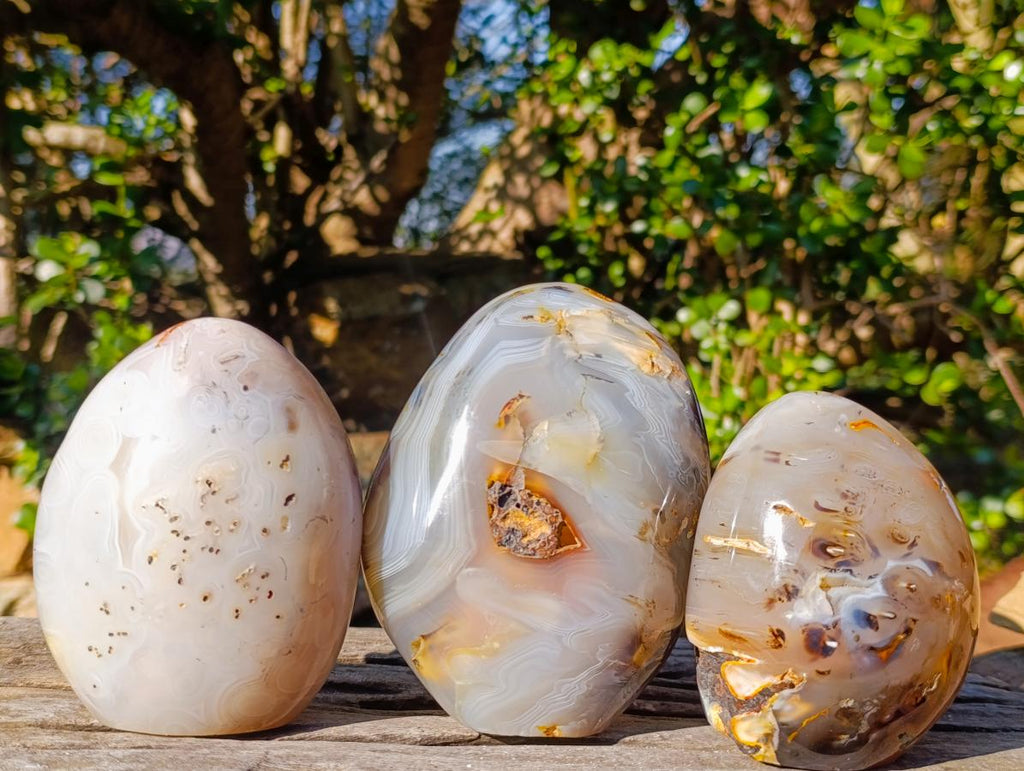 Polished Banded Agate Standing Display Pieces x 3 From Madagascar - Toprock Gemstones and Minerals 
